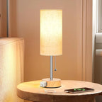 Dott Arts Table Lamp for Bedroom, 3-Color Bedside Lamps with Pull Chain, Bedroom Table Lamps for Nightstand,AC Outlet Small Lamp for Living Room, Bulb Included Oatmeal