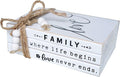 LIVDUCOT Wooden Decorative Books Stack for Coffee Table Faux Book Stack for Decoration Love Family Where Life Begins Modern Farmhouse Decor White Book Decor for Shelf 7X 5.5X 2.5'