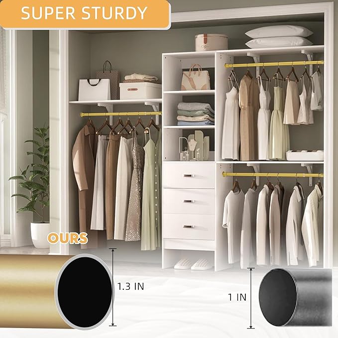 1.3 Inch Diameter Closet Rods for Hanging Clothes 17-51 Inch Adjustable, Metal Heavy Duty Closet Pole, Gold Closet Bar for Hanging Clothes, Suitable for Closet, Wardrobes, Bathroom, Windows