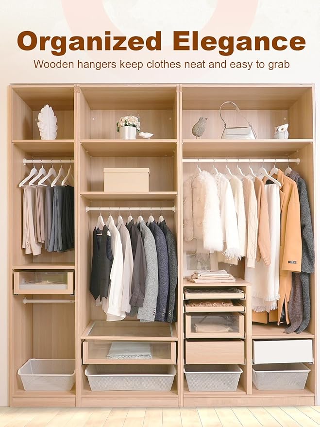 HOUSE DAY White Wooden Hangers 20 Pack, Solid Wood Hanger with Non Slip Pant Bar, Heavy Duty Wooden Coat Hanger for Closet, Smooth Finish Wood Clothes Hangers for Shirts, Suits Jackets, Dress