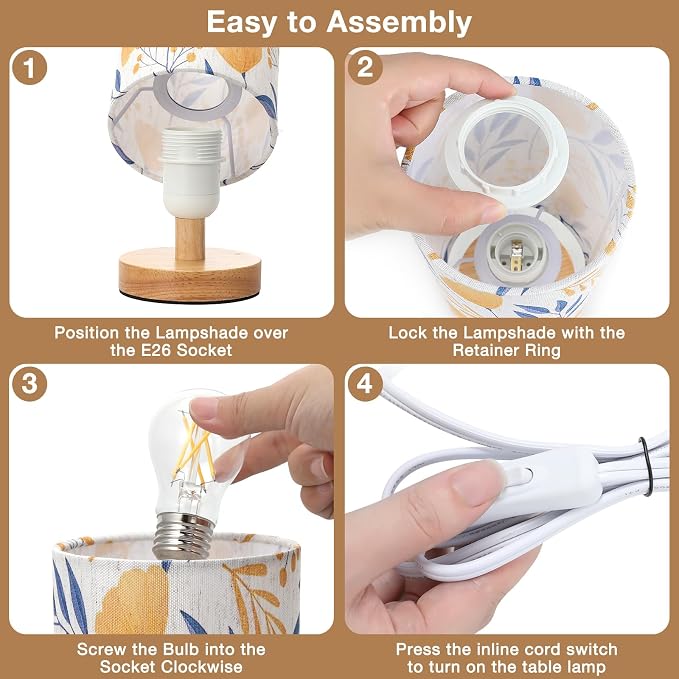 Fenmzee Ginkgo Table Lamp for Bedroom - Inline Control, Small Bedside Lamp with 3000K A15 LED Blub, Easy Assembly (Ginkgo Cream Shade, 9" Inline Control)