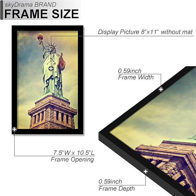 100% Solid Wood 8x11 Picture Frame Set of 2, Black Frame for 8 x 11 Inch Picture Poster Photo, Light Weight 8 by 11 HQ Matte Black Frame for Wall - 2 Pack/Black/8"x11"