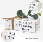3 Pieces Wooden Decorative White Books, Rustic Farmhouse Faux Books for Coffee Table Shelves with Wood Bead Tassels and Leaves, 7'x 4.6'x 2.5' (Grateful, Thankful, Blessed)