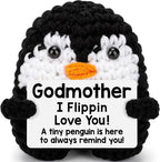 Belatelove Godmother Gifts for Birthday, Handmade Crochet Mini Penguin Mothers Day Cute Birthday Gifts for Godmother from Granddaughter Grandson, Funny I Love You Gift for Godmother Easter Decor