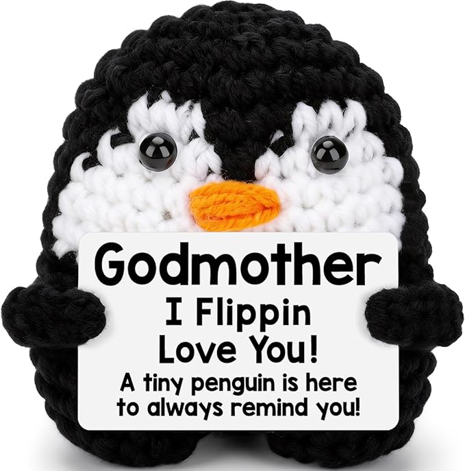 Belatelove Godmother Gifts for Birthday, Handmade Crochet Mini Penguin Mothers Day Cute Birthday Gifts for Godmother from Granddaughter Grandson, Funny I Love You Gift for Godmother Easter Decor