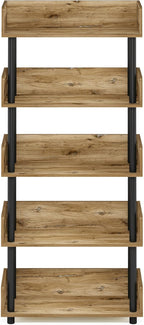 Furinno TURN-N-TUBE 5-Tier Display Shelf, Storage Shelves, Book Shelf, Open Shelves with Rounded Corner Top Edges, for Organization and Storage, Living Room, Home Office, Flagstaff Oak