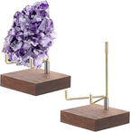 Hipiwe 2Pcs Wooden Base Display Stand Adjustable Metal Arms Display Stand Easel Decorative Plates Display Easel Holder for Crystal Fossil Slice Coral Geodes Rock Mineral Agate,Medium