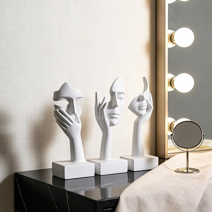 3 Pcs Thinker Large Statue Set - White Art Abstract Home Accent Figurines for Living Room, Bedroom, Shelves, Office Desktop, Coffee Table Decor, Gift for Women (3 Pcs White, 9")