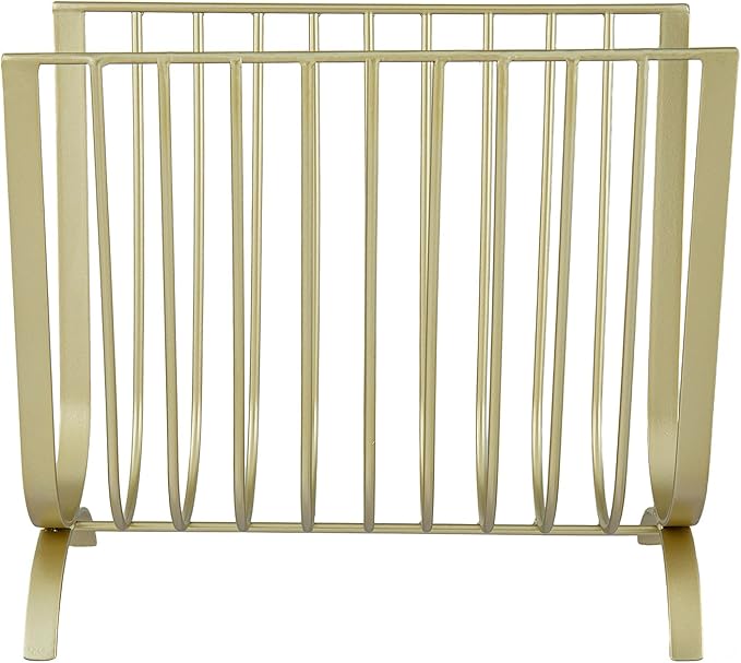 MyGift Brass Metal Mid-Century Wire Magazine Rack – Deluxe Tabletop or Floor Standing Sling Basket for Magazines and Newspapers