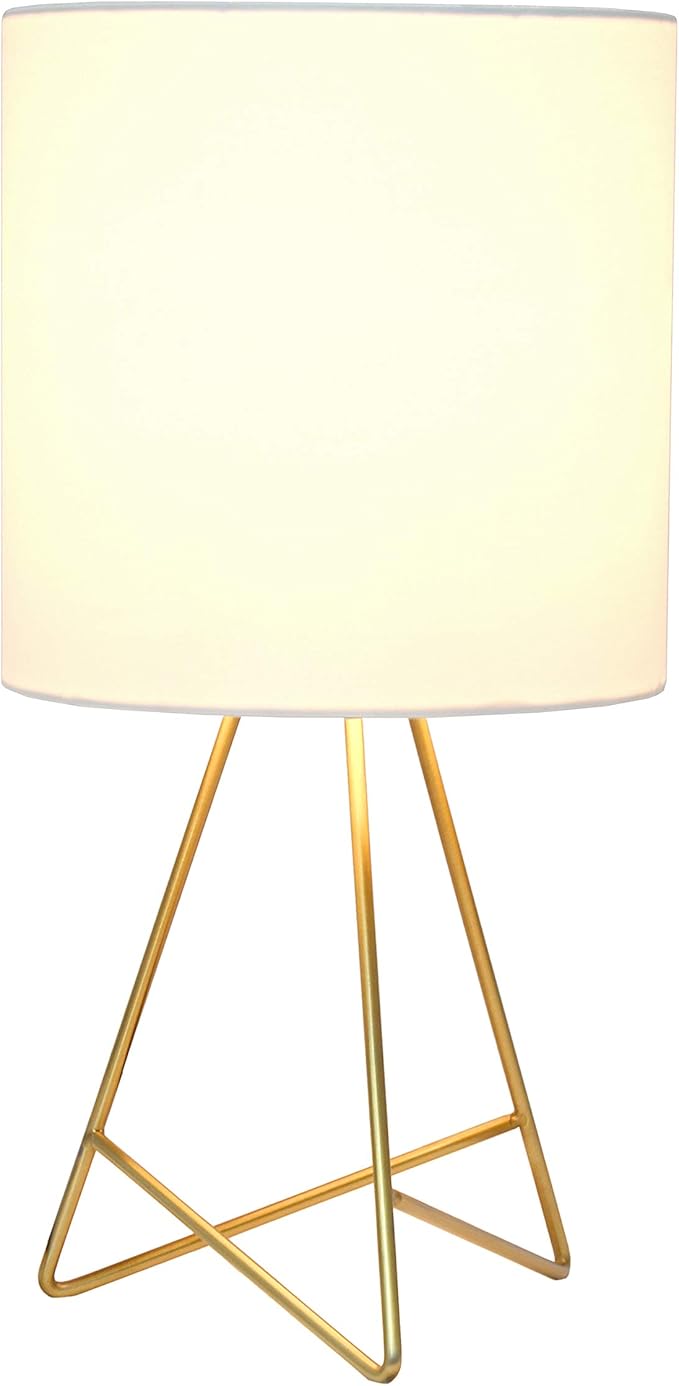 Simple Designs LT2066-GDW-LB 14" Down to The Wire Table Lamp for Bedroom, Living Room, Entryway, Office, Gold with White Shade, with Feit LED Bulb Included