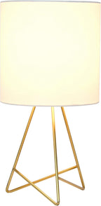 Simple Designs LT2066-GDW-LB 14" Down to The Wire Table Lamp for Bedroom, Living Room, Entryway, Office, Gold with White Shade, with Feit LED Bulb Included