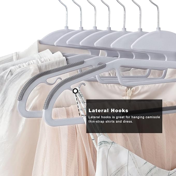 BAGAIL Plastic Hangers 50 Pack with Non-Slip Design,0.2 Inches Thick, 360°Swivel Hook Space Saving Organizer for Bedroom Closet,Shirts,Pants(Grey- S Shaped)