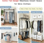 lumizone Folding Clothing Rack with Wheels Expandable Wardrobe Portable Clothes Rack for Hanging Clothes Adjustable Closet Shelves Garment Rack Durable Closet Racks for Hanging Clothes (Pro White)