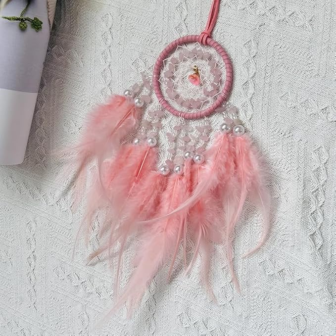 Dream Catchers for Cars,Boho car Decor,Small Feather Dream Catcher Hanging Car Deco Accessories for Women (Pink)