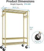 VIPEK R3 Heavy Duty Clothes Rack with Lockable Wheels, Rolling Portable Closet with Adjustable Shelves & Hanging Rod & Side Hooks, Compact Space-Saving Storage for Small Apartments/Dorms (Gold)