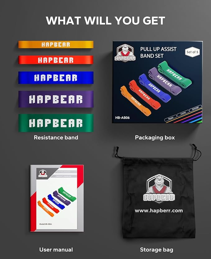HAPBEAR Pull Up Assistance Bands - Pull Up Bands - Resistance Bands - Exercise Bands Resistance Bands Set of 5 - Workout Bands for Working Out, Stretching, Muscle Training