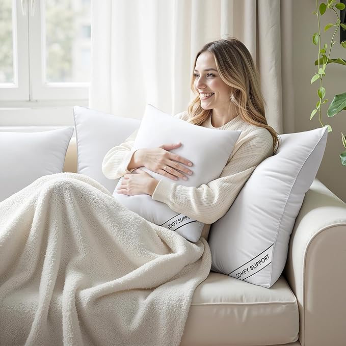 MIULEE 26x26 Inch Pillows Inserts, Pack of 4 Down Alternative Virgin Filling Comfy Support Throw Pillows for Sofa Couch Bed