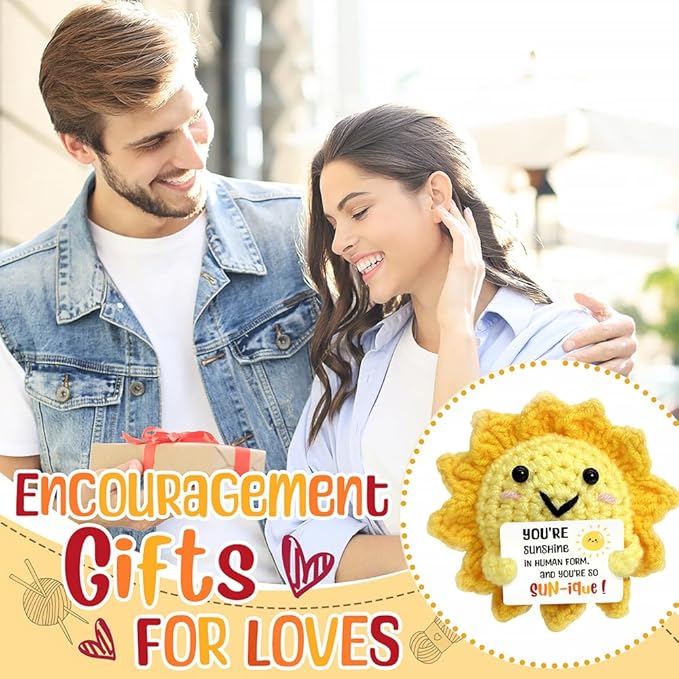 Positive Crochet Sunshine Dolls with Uplifting Messages - Sunshine Gifts for Women, Men & Friend, Handmade Emotional Support Dolls - Crochet Emotional Support Buddies | Mental Wellness Desk Companion