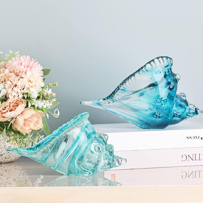 DOVDOV Blown Glass Conch Statues - Modern Glass Art, Conch Decorative Statues for Dining Tables, Entryways, Coffee Tables, Living Rooms, Kitchens, Shelf Fillers