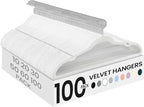 SONGMICS Velvet Hangers 100 Pack, Non-Slip Clothes Hangers with Shoulder Notches, Pants Bar, 360° Swivel Hook, Space-Saving, for Closet, Cloud White UCRF029W010
