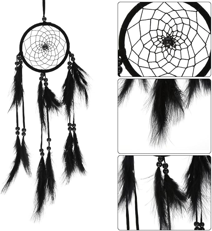 1pc Wood Beads Handmade Large Dream Catcher Dreamcatcher Craft Hanging Pendant Craft Gift Living Room Home Decoration(Black)