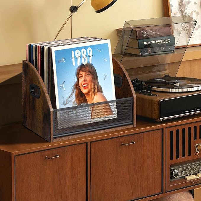 Vinyl Record Storage, Vinyl Record Album Holder, Retro Album Storage Record Case Box, Record Box Case Crate, Wooden LP Record Crate, Record Organizer for Home Decor and Collection Display