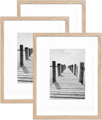 KTKDE 11x14 photo frames Set of 3 8 × 10 mats or 11x14 without MATS MDF covered wood grain paper frame, real glass 11 by 14 Studio Gallery Wall Art poster frame the best gift