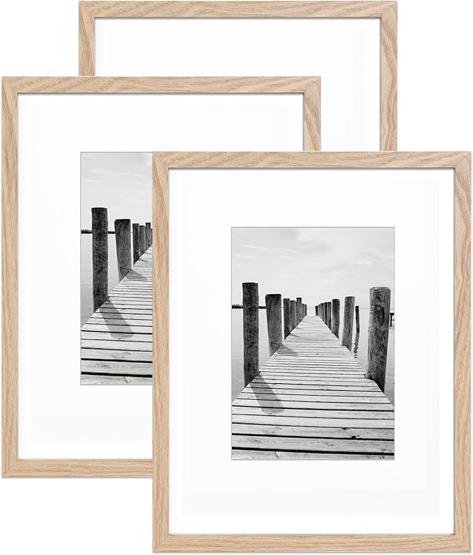 KTKDE 11x14 photo frames Set of 3 8 × 10 mats or 11x14 without MATS MDF covered wood grain paper frame, real glass 11 by 14 Studio Gallery Wall Art poster frame the best gift
