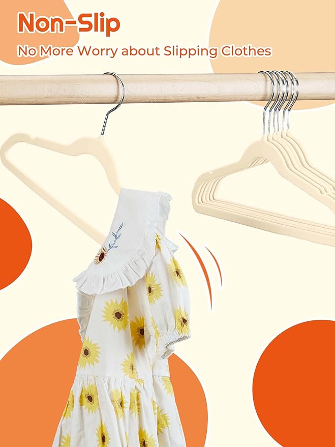 HOUSE DAY 14 Inch Kids Velvet Hangers 50 Pack, Durable Big Kid Hangers for Youth, Non Slip Kids Felt Hanger, Cute Childrens Hanger for Closet, Beige