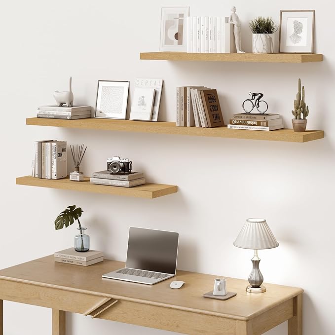 Vivelove 10" Deep Floating Shelves Over Toilet, 16" Wall Shelves for Bathroom Bedroom Kitchen Living Room Laundry Room, Modern Rustic Shelves for Home Decor, 16"x10.2"x1.5", Set of 2, Oak