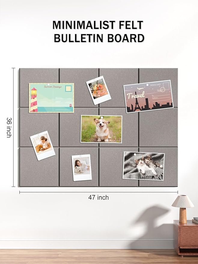 Hsurbtra Large Cork Board for Wall 47 x 36 Inch, 12 Pack Felt Bulletin Notice Board with Pushpins for Office Home School Farmhouse Wall Decor, Khaki