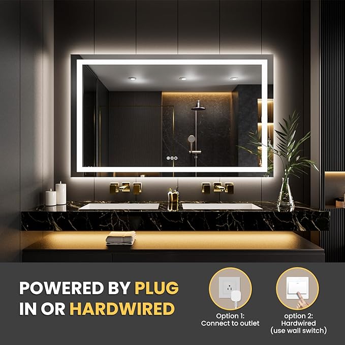 LOAAO 80"X40" LED Mirror for Bathroom, Lighted Bathroom Mirror with Lights, Anti-Fog, Dimmable, Memory Function, Clear Reflection