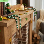 Equsion Seasonal Wooden Bead Garland with Tassels, 3.3 ft Holiday Vintage Boho Bead Garland Easter Tray Decoration, Vase Wall Room Art Birthday Party Decoration(Gradient Green)