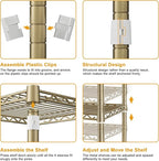 Ulif E7 Garment Rack, Heavy Duty Clothes Storage System with Extendable Hangers Rods, Metal Clothing Rack with 6 Wire Shelves, (52.3"-72") W x 14.5" D x 71.2" H, Load 838lbs, Gold