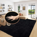 Black Washable Area Rugs 6x9 Rugs for Living Room Faux Rabbit Fuzzy Fur Rug for Bedroom Nursery Rugs Room Décor