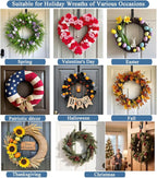 Sattiyrch 15" Wreath Hanger for Front Door,Sturdy Steel Wreath Door Hanger,Over The Door Hanger Hook (Silver,1)