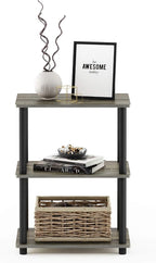Furinno Turn-N-Tube No Tool 3-Tier Storage Shelf, Narrow, French Oak Grey/Black