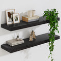 Solid Wood Floating Shelves For Wall, 24”W x 9”D x 1.56”H Large Wall Shelves for Living Room Bedroom Bathroom Kitchen Drcor Storage with Invisible Heavy-Duty Metal Bracket, Carbonized Oak, 2 Pack