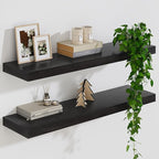 Solid Wood Floating Shelves For Wall, 24”W x 9”D x 1.56”H Large Wall Shelves for Living Room Bedroom Bathroom Kitchen Drcor Storage with Invisible Heavy-Duty Metal Bracket, Carbonized Oak, 2 Pack