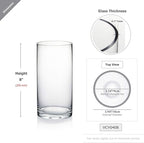 WGVI Quality Thick Weighted Clear Cylinder Glass Vases, 4" W x 8" H, Flower Arrangement Floating Candle Holders Wedding Centerpieces Terrarium Planter Floral Storage Container, Bulk Wholesale, 12 Pcs