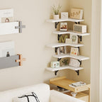 Fixwal Floating Shelves for Wall Set of 5, Rustic Wood Wall Mounted Corner Shelf for Bathroom, Kitchen, Bedroom, Home Decor, Laundry Room, Living Room (White)