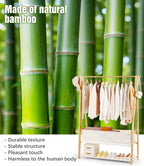 Bamboo Clothes Rack with Storage Box and Storage Shelf, Portable Extra Large Garment Rack Clothing Rack, Foldable Wardrobe For Entryway and Bed Room (L - 47.2 Inch)