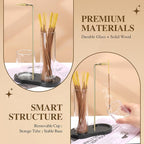 2 in 1 Incense Holder for Sticks with Glass Ash Catcher, Upside Down Anti-Ash Incense Stick Burner, Modern Vertical Incense Holder for Yoga, Spa, Meditation and Home Decor （Black）