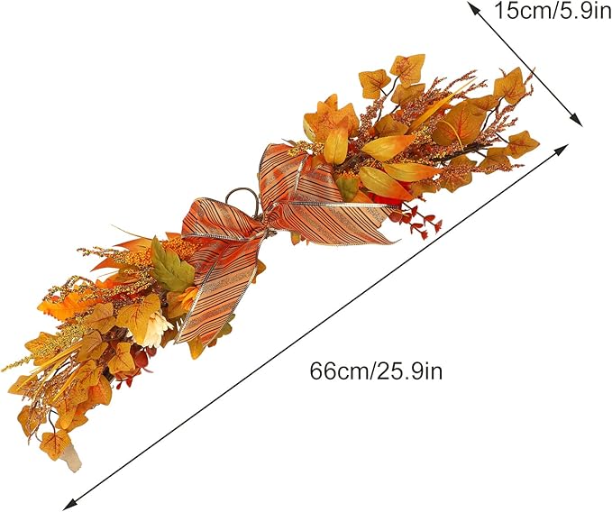 2 Pcs Artificial Maple Swags Wreaths, 25.9 Autumn Harvest Floral Swag, Fall Wall Hanging Garland with Maple Leaves for Thanksgiving Front Door Decoration