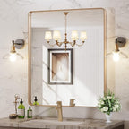 LOAAO 30”X36” Gold Bathroom Mirror, Rounded Rectangle Gold Frame Mirror, Brushed Gold Bathroom Vanity Mirror Wall-Mounted, Anti-Rust, Tempered Glass, Hangs Horizontally or Vertically
