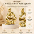 Gold Accent Bookshelf Decor Thinker Statue, Abstract Reading Figurine Style A, Resin Decorative Bookend for Coffee Table, Shelf, Office, Library