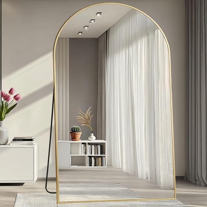 Prywot Full Length Mirror, Oversized 81"x41" Arched-Top Floor Mirror, Free Standing Mirrors, Modern Full Body Mirrors with Aluminum Alloy Frame for Bedroom,Living Room, Gold