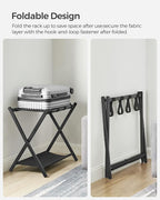 SONGMICS Luggage Rack for Guest Room, Suitcase Stand with Storage Shelf, Steel Frame, Foldable for Easy Storage, Hotel, Bedroom, Black URLR003B01