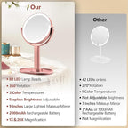 MIYADIVA Makeup Mirror with Lights,20X Magnifying Mirror with Light and Touch Switch, 2-Sided Vanity Mirror with 3 Colors and 80 LEDs, Metallic Rose Gold