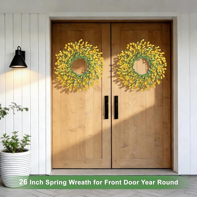 Artgar Front Door Wreath 26 Inch Spring/Summer Wreaths for Front Door, Front Door Wreaths for All Seasons for Indoor Outdoor Home Office Wall Window Wedding Farmhouse Decor (Yellow)